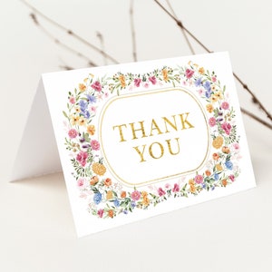 Fleurs de jardin plié carte de remerciement, Boho Wildflower nuptiale douche favorise imprimable, coloré printemps Floral anniversaire téléchargement immédiat, FLO2