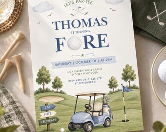 Golf 4th Birthday Invitation Template: Let's Par-Tee Boy Party Canva Template, GOLF1