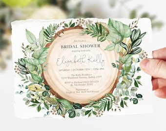 EDITABLE Greenery Bridal Shower Invitation Template Rustic Forest Wedding Shower Invite Botanical Leaves Garden Party Printable Download GR2