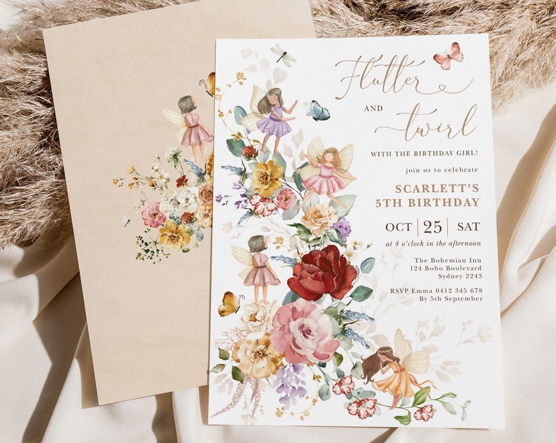 Editable Fairy Birthday Invitation Template Garden Flowers Fairy Princess Tea Party Invite Enchanted Forest Corjl Digital