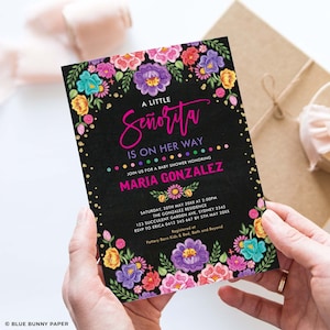 Fiesta Baby Shower Invitation, Little Senorita Baby Shower Invite, Mexican Floral Chalkboard Printable EDITABLE TEMPLATE Download, CDM3