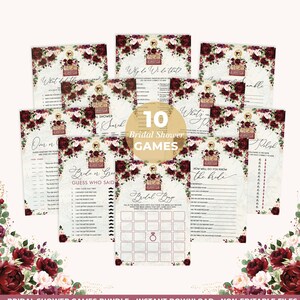 Vintage Reise Brautparty Spiele Bundle, Burgund Blush Blumen Spiele Paket, Hochzeit druckbare Spiele sofort Download, TRA6