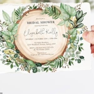 Modèle d'Invitation de douche nuptiale de verdure modifiable douche de mariage forêt rustique inviter feuilles botaniques Garden Party imprimable Télécharger GR2
