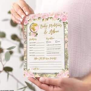 Previsões e conselhos para bebês em viagens vintage para pais, jogo de chá de bebê de aventura, Blush Floral Wanderlust para impressão DOWNLOAD INSTANTÂNEO, TRA1