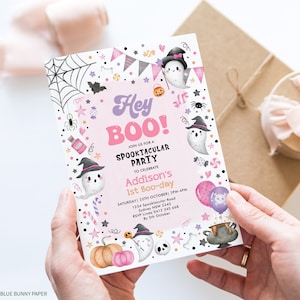 Halloween Girl Birthday Einladung Editierbare Vorlage Pink Girly Happy Halloween Birthday Party Theme Spooky Ghost Kürbis Corjl Invite HL1