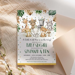 Tropical Jungle Baby Shower Invitation, Safari Animals Baby Boy Invite, Wild Party Animals EDITABLE TEMPLATE Printable Download, SAF11