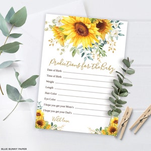 Predictions for Baby, Sunflower Baby Shower Game, Summer Yellow Flower Baby Sprinkle Printable, Sunflower Printable Instant Download, SUN4