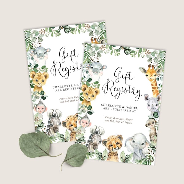 EDITABLE Jungle Registry Insert Card Template, Greenery Safari Animals Baby Shower Enclosure Card, Wild One INSTANT DOWNLOAD, JUN13