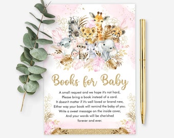 Mädchen Dschungel Baby Shower Bücher für Baby Karte, Blush Safari bringen ein Bucheinsatz, wilde tropische Boho Tiere druckbare SOFORTIGER DOWNLOAD, JUN17P