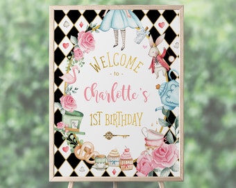 EDITABLE Alice in Wonderland Welcome sign Template, Mad Tea Party Onederland Birthday, Alice Baby Shower Decorations, Instant Download, AL1