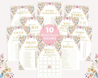 Wildflower Bridal Shower Games Bundle Colorful Spring Garden Flowers Games Package Bridal Brunch Printable Games Instant Download, FLO2
