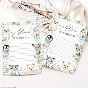 Consejos para PADRES, MAMÁ y MAMÁ, Juegos de baby shower de animales árticos de invierno, Deseos de oro verde y consejos Descarga instantánea imprimible, WINT24