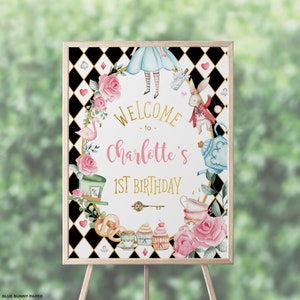 EDITABLE Alice in Wonderland Welcome sign Template, Mad Tea Party Onederland Birthday, Alice Baby Shower Decorations, Instant Download, AL1