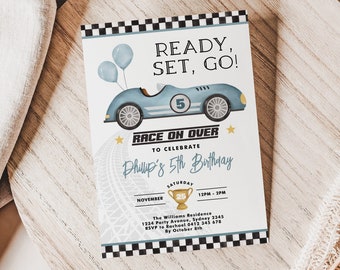 Vintage Race Car Birthday Invitation Two Fast Racing Car Party Invite Editable RaceCar Digital Template ANY AGE Instant Download RC1