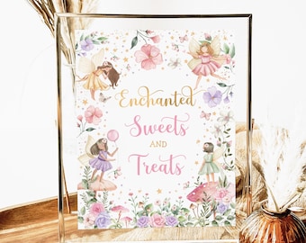 Fairy Birthday Enchanted Sweets & Treats Table Sign Magical Floral Fairy Princess Party Decorations Wildflower Pixie Instant Download FA4