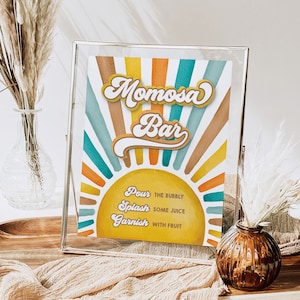 Here Comes the Son Momosa Bar Sign Sunshine Baby Shower Printable Mimosa Bar Cocktail Drink Sign Retro Sun Decor INSTANT DOWNLOAD SN1