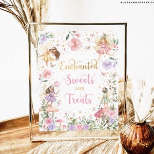 Fata Compleanno Dolci e dolcetti incantati Cartello da tavolo Magico floreale Fata Principessa Decorazioni per feste Wildflower Pixie Download immediato FA4