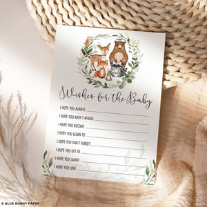 Wishes for Baby, Woodland Animals Baby Shower Game, Eucalyptus Greenery Forest Printable Shower Activity INSTANT DOWNLOAD, WOOD33