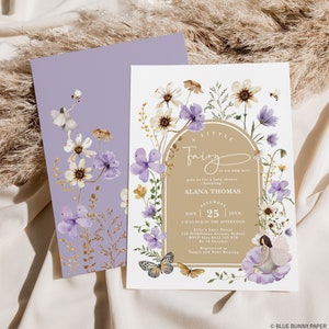 Boho Fairy Baby Shower Invitation Purple Enchanted Fairy Baby Sprinkle Garden Party Printable Invite Muted Wildflower EDITABLE Download FA6