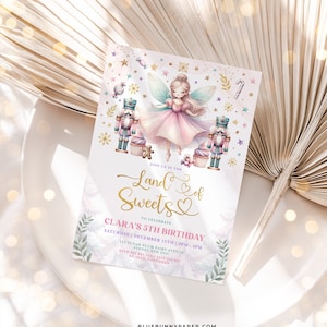 Editable Nutcracker Birthday Invitation, Land of Sweets Invite, Sugar Plum Fairy Party, Winter Girl Birthday Template Instant Download, NC4