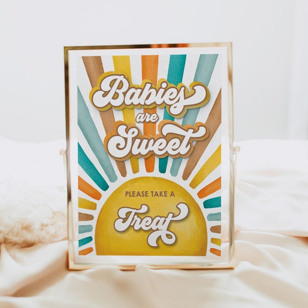 Here Comes the Son Babies are Sweet Sign Retro Sunshine Baby Shower Groovy Sun Baby Shower Decorations Printable Instant Download SN1