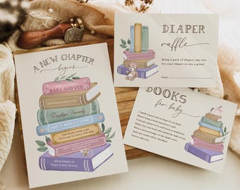 Vintage Storybook Girl Baby Shower Invitation Bundle, Editable Canva Templates, BK2