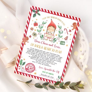 Carta de llegada de elfo EDITABLE Estoy de vuelta Carta de regreso de elfo Chica Hola de tu elfo Carta de Navidad Descarga de plantilla imprimible digital, ELF1