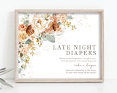 Late Night Diapers Baby Shower Decorations, Earth Tone Burnt Orange Flowers, Rustic Boho Floral Baby Sprinkle Printable Download, FLO5 Il_170x135