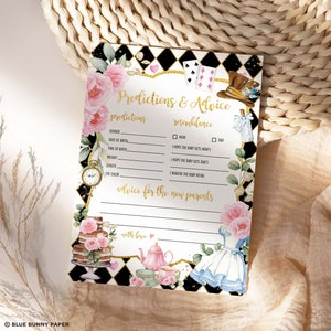 Floral Alice au pays des merveilles bébé douche jeu, prédictions et conseils pour les parents, Mad Hatter Tea Party imprimable, téléchargement immédiat, AL3