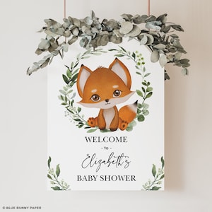 EDITABLE Fox Baby Shower Welcome Sign Template, Greenery Wild One Birthday Decorations, Woodland Animal Printable Instant Download, FOX7