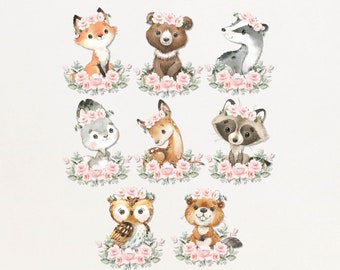 Centrotavola per ragazza nel bosco 8x Animali della foresta Baby Shower Decorazioni Rosa Floreale Wild One 1o Compleanno Decor DOWNLOAD DIGITALE istantaneo PER6