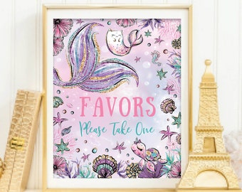 Mermaid Party Favors Sign, Under the Sea Birthday Decorations, Sea Turtle Baby Shower Printable Decor, Shellfish Instant Download, MER8