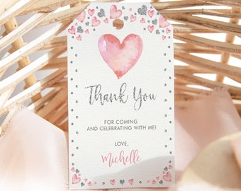 Valentines Favor Tag Template, Little Sweetheart Baby Shower, Pink Silver Birthday Party Favors,  EDITABLE Thank You Tag Download, VAL2