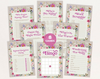 Bright Wildflower Baby Shower Games Printable, Boho Floral Baby in Bloom Games Bundle, Butterfly Flower Garden Instant Digital Download, WF5