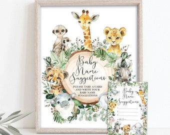 Jungle Baby Name Suggestions, Safari Animals Gender Reveal Party, Boy Baby Shower Game Printable Sign & Cards Téléchargement instantané, JUN13
