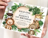 Wild One Birthday Invitation Jungle Safari Animals Party Invite Boy 1st Birthday Tropical Greenery Leaves Printable EDITABLE TEMPLATE, SAF9 Il_170x135