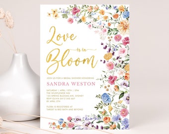 Love is in Bloom Bridal Shower Invitation, Wildflower Wedding Shower Invite, Colorful Garden Flowers Printable EDITABLE TEMPLATE, FLO2