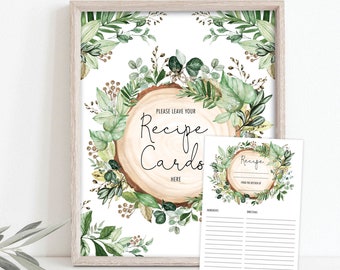 Greenery Recipe Card & Sign, Botanical Bridal Shower Printable, Rustic Leafy Wreath Baby Shower Game INSTANT DOWNLOAD, GR2