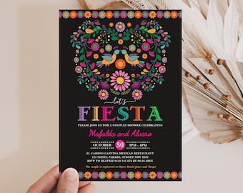 Mexican Fiesta Couples Bridal Shower Invitation Floral Fiesta Engagement Party Invite Romantic Birds Wedding Shower EDITABLE TEMPLATE, CDM7