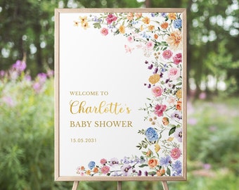 Editable Wildflower Welcome Sign, Colorful Floral Baby Shower Poster, Boho Flower Garden Welcome Template Instant Download, FLO2