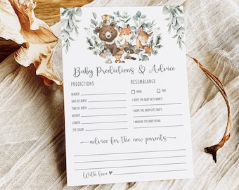 Woodland Baby Predictions Advice Eucayptus Forest Animals Baby Shower Advice for Parents Greenery Baby Game Printable INSTANT DOWNLOAD FOR4