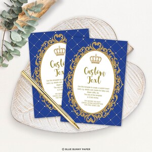 EDITIERBARE Kronprinz Insert Kartenvorlage, Royal Blau Gold Baby Shower Envelope Karte, Junge 1. Geburtstagsparty SOFORTIGER DOWNLOAD, RBG1