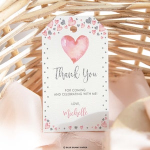 Modèle d’étiquette de faveur de la Saint-Valentin, baby shower Little Sweetheart, faveurs de fête d’anniversaire en argent rose, téléchargement d’étiquette de remerciement MODIFIABLE, VAL2