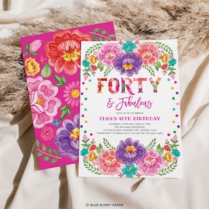 Fiesta 40. Geburtstagseinladung, erwachsene Frau mexikanische Blumen Party einladen, Nacho durchschnittlicher Geburtstag druckbare, EDITIERBARE VORLAGE Download, CDM4