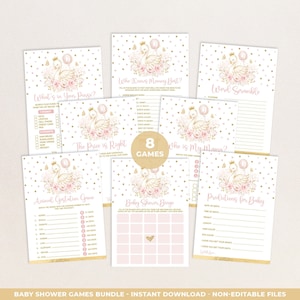 8 Swan Princess Baby Shower Games Pink Gold Balloon Butterfly Baby Games Bundle Download Printable Party Games Instant Download SWAN5