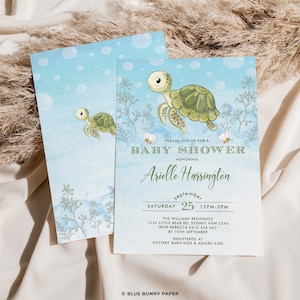 Sea Turtle Baby Shower Invitation, Under Sea Invite, Ocean Invitation, Beach Pool Party,  Little Hatchling Baby Boy EDITABLE TEMPLATE, TUR1
