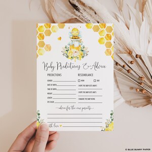 Vorhersagen & Ratschläge Biene Baby Shower, Ratschläge für Eltern, Bumblebee Baby Shower Spiel, gelbe Blumen Honig Biene druckbare Download, BEE1