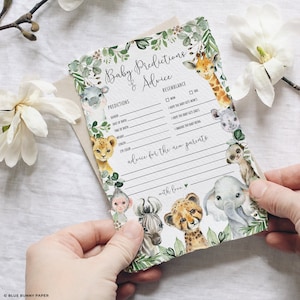 Rustieke Jungle Baby Douche Spel, Voorspellingen & Advies voor Ouders, Safari Dieren Baby Spel, Wild Groen Afdrukbaar INSTANT DOWNLOAD, JUN13