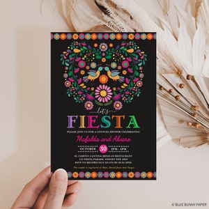Mexican Fiesta Couples Bridal Shower Invitation Floral Fiesta Engagement Party Invite Romantic Birds Wedding Shower EDITABLE TEMPLATE, CDM7