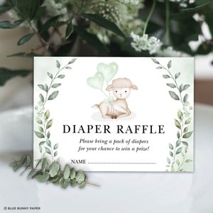 Greenery Lamb Diaper Raffle Printable, Sheep Baby Shower Invitation Insert, Eucalyptus Farm Animal Balloons Printable INSTANT DOWNLOAD, GR7
